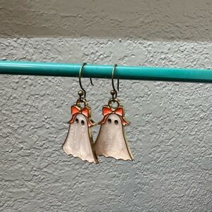 Handcrafted Ghost Earrings with Coral Bows